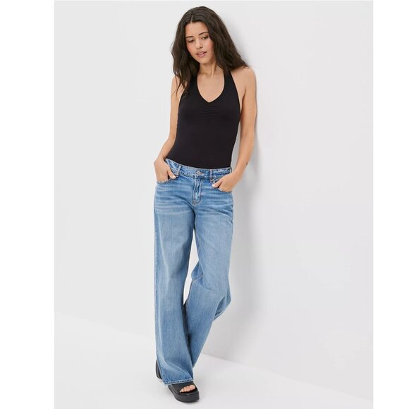 American Eagle AE Halter Bodysuit Black V-Neck Casual - Picture 2 of 4